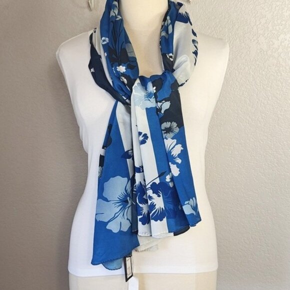 Jenny James Silk Scarf Blue Florals 65"x 41" - Picture 1 of 7
